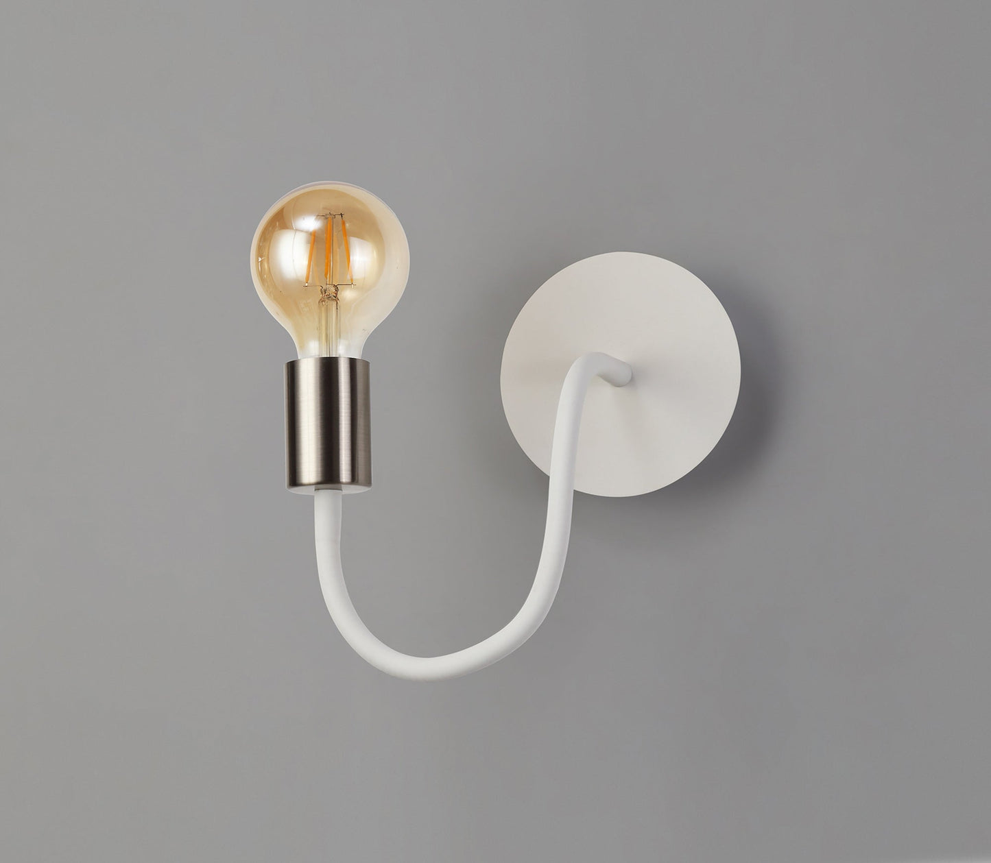 Moss Flexible Switched Wall Lamp, 1 Light E27 Satin White and Satin Nickel