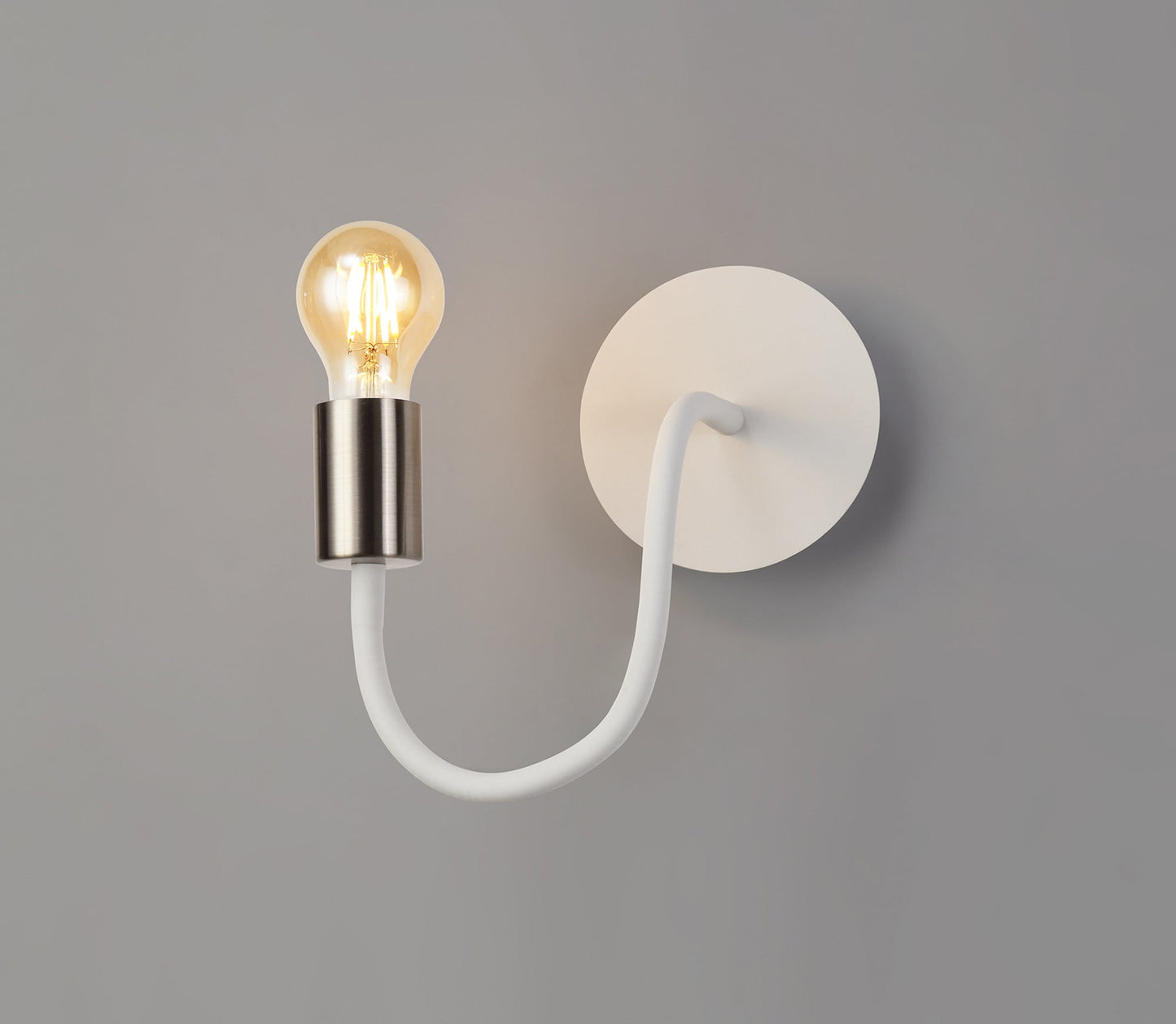 Moss Flexible Switched Wall Lamp, 1 Light E27 Satin White and Satin Nickel