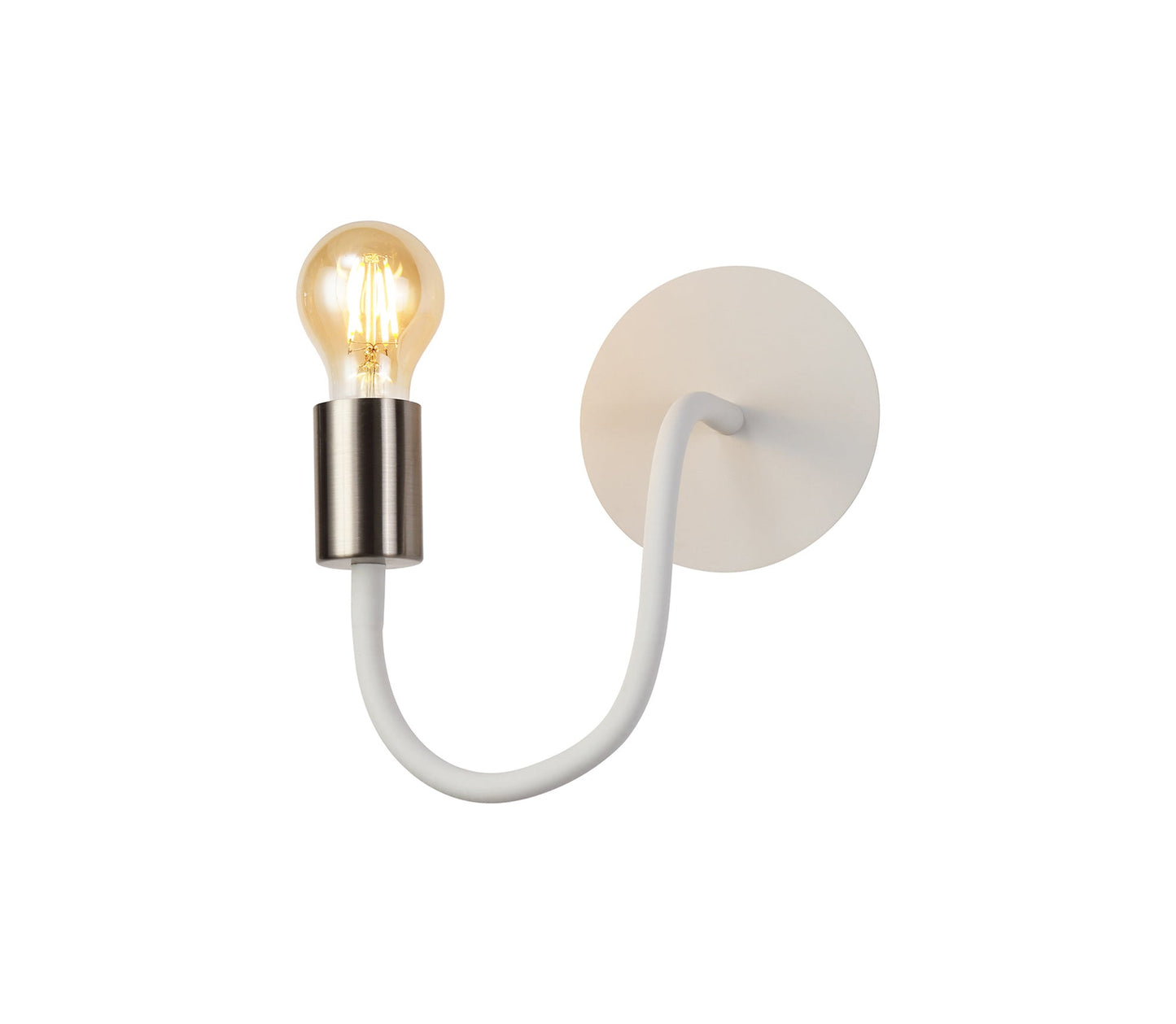 Moss Flexible Switched Wall Lamp, 1 Light E27 Satin White and Satin Nickel