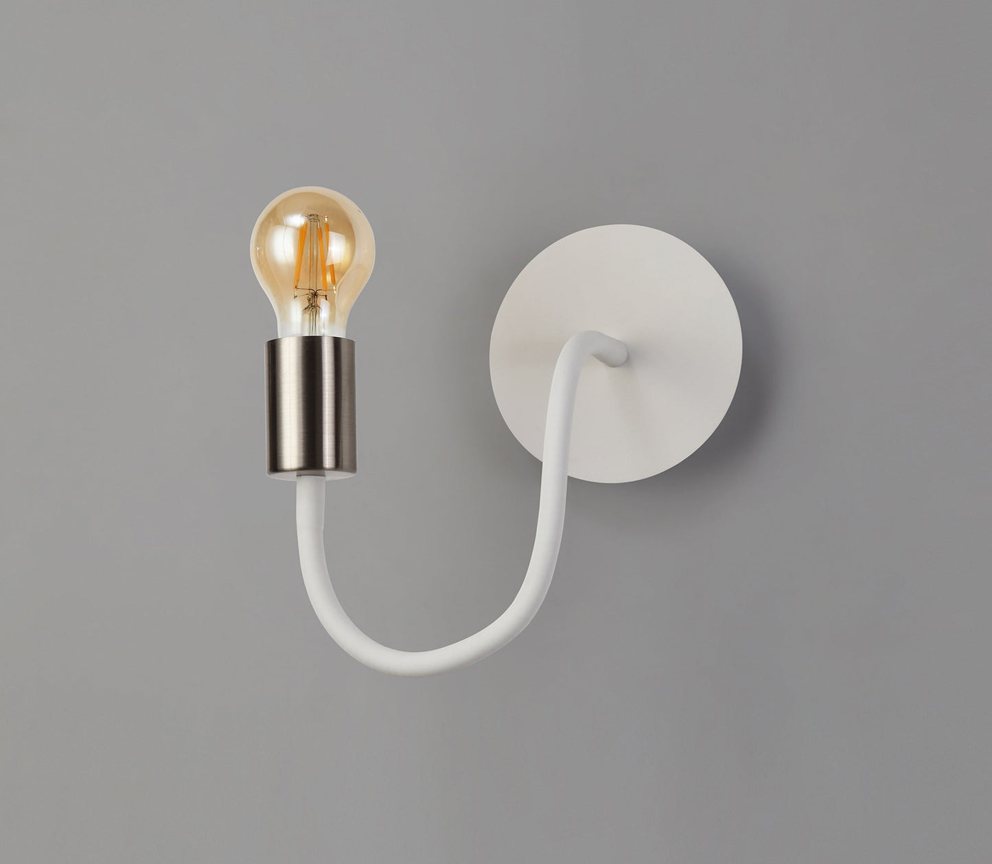 Moss Flexible Switched Wall Lamp, 1 Light E27 Satin White and Satin Nickel
