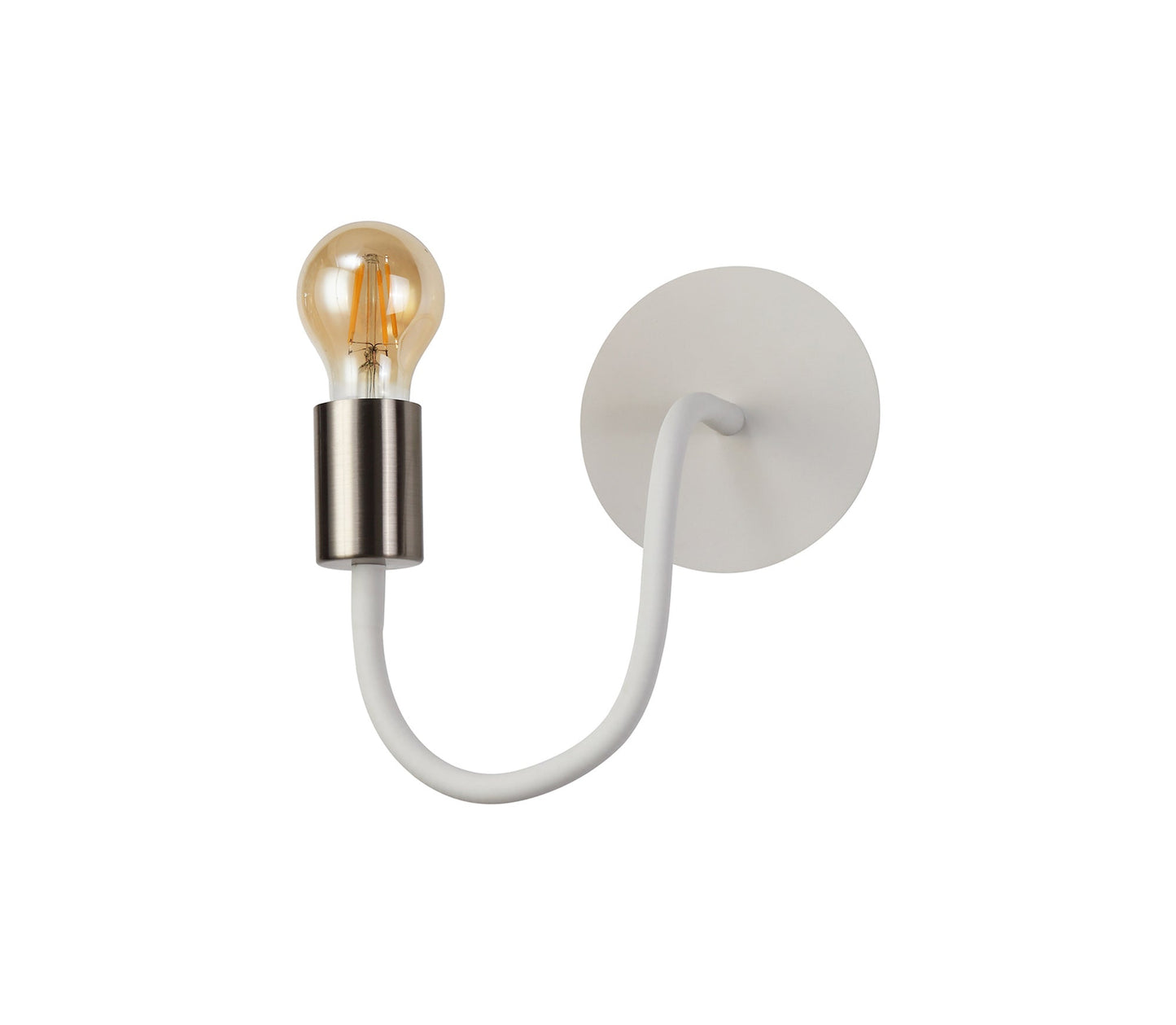 Moss Flexible Switched Wall Lamp, 1 Light E27 Satin White and Satin Nickel
