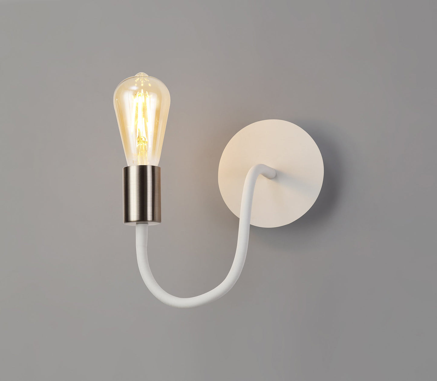 Moss Flexible Switched Wall Lamp, 1 Light E27 Satin White and Satin Nickel