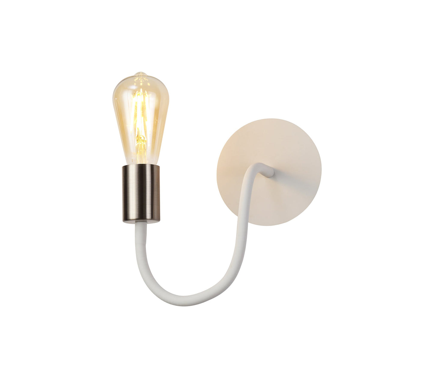 Moss Flexible Switched Wall Lamp, 1 Light E27 Satin White and Satin Nickel