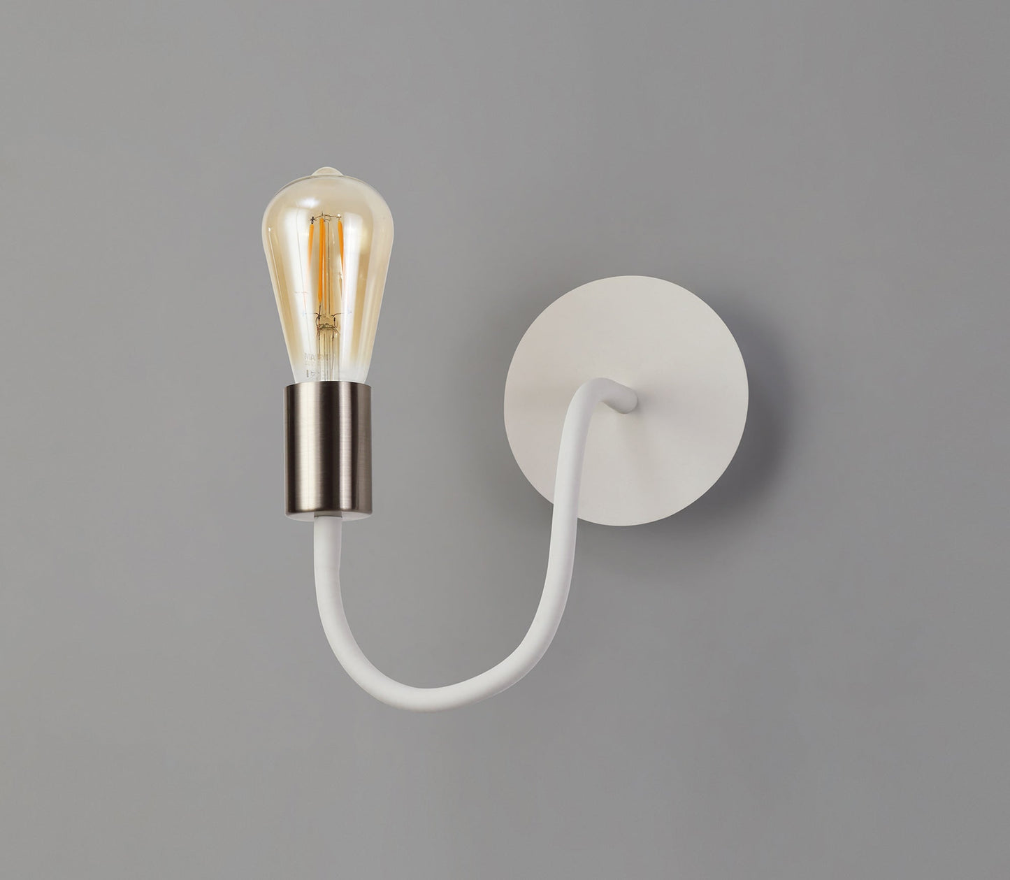 Moss Flexible Switched Wall Lamp, 1 Light E27 Satin White and Satin Nickel