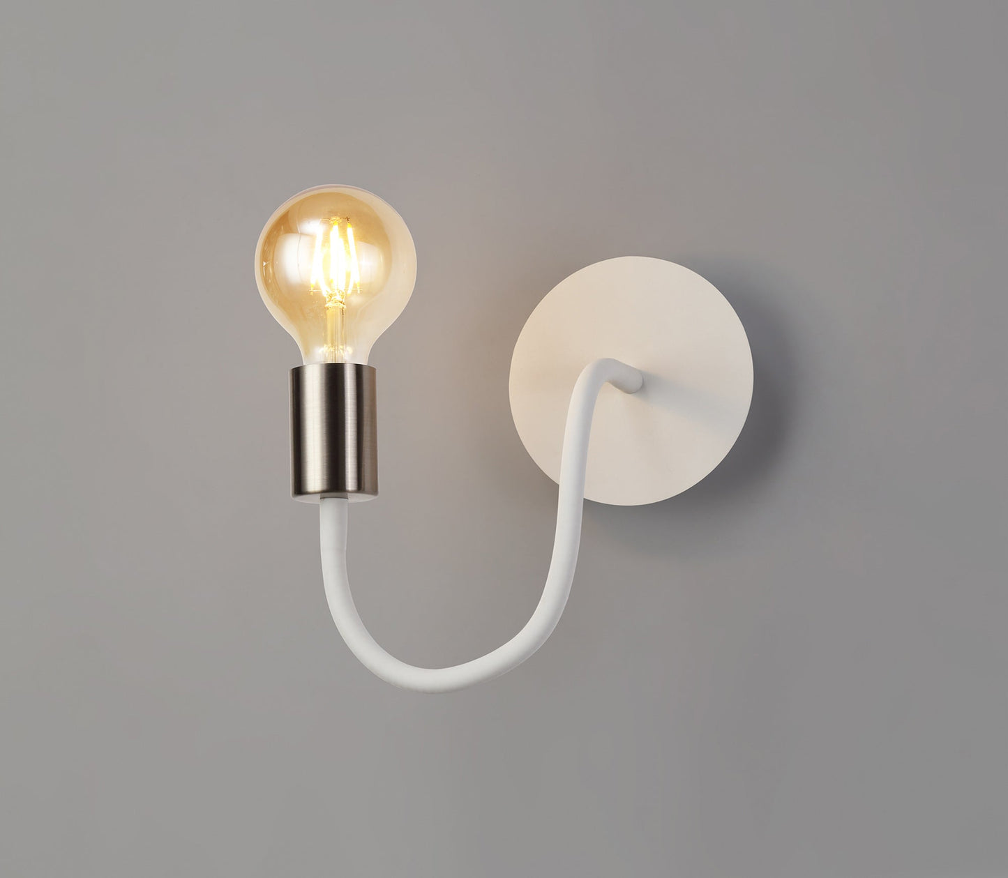 Moss Flexible Switched Wall Lamp, 1 Light E27 Satin White and Satin Nickel