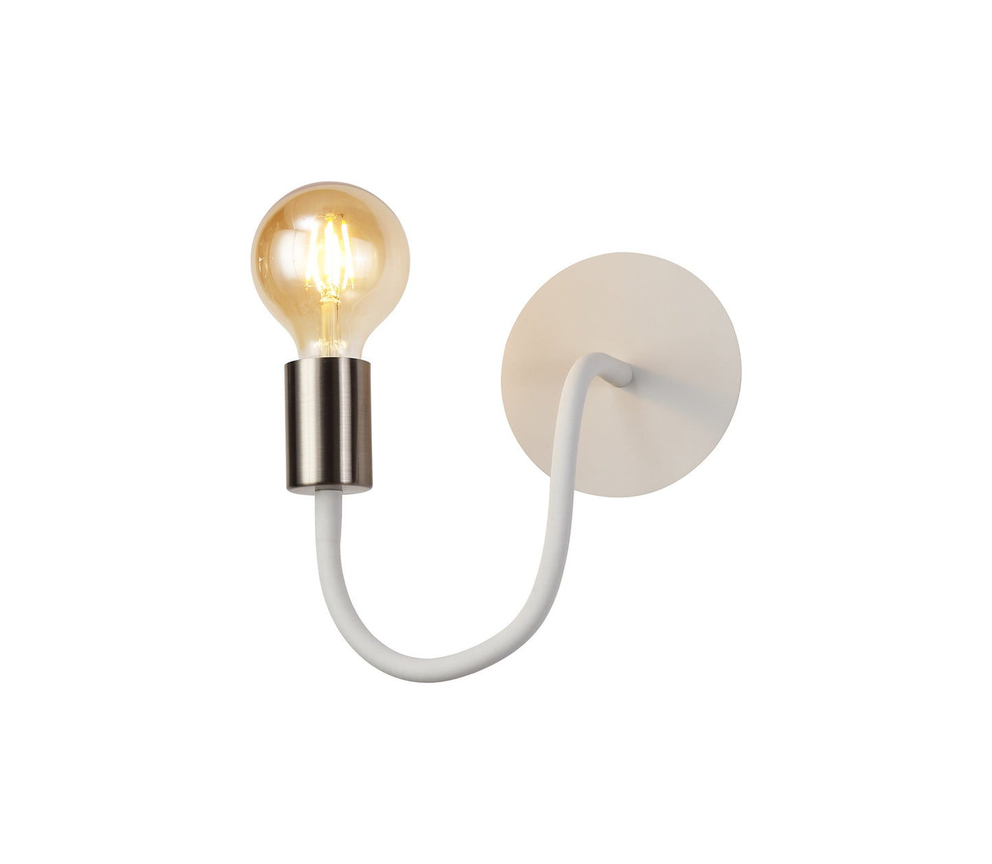 Moss Flexible Switched Wall Lamp, 1 Light E27 Satin White and Satin Nickel