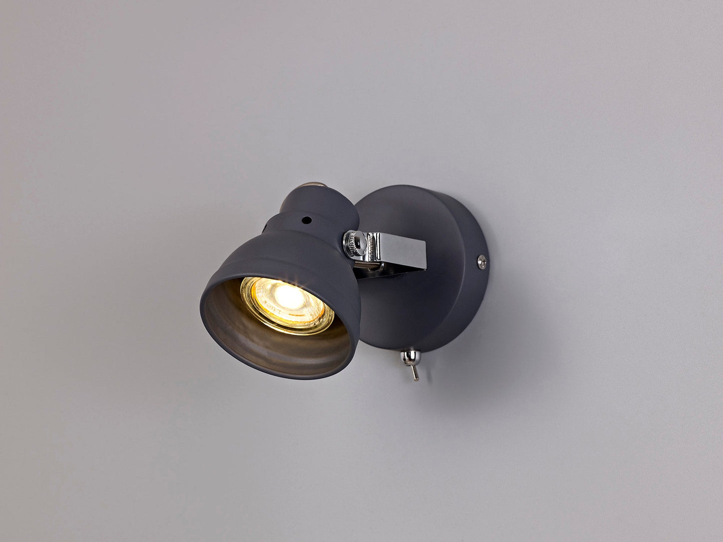 Mossrose Adjustable Switched Spotlight, 1 x GU10 Max 10W LED, Matt Grey and Polished Chrome