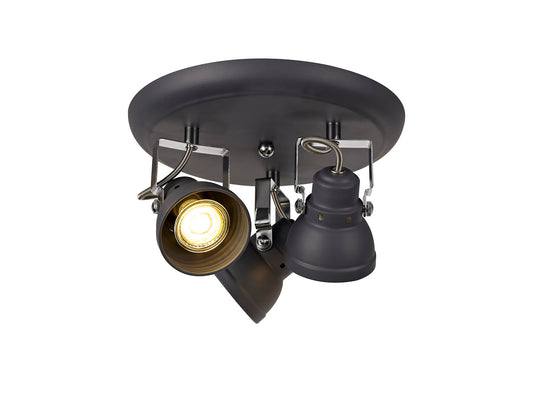 Mossrose Adjustable Round Spotlight, 3 x GU10 Max 10W LED, Matt Grey and Polished Chrome