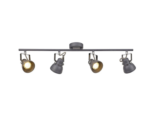 Mossrose Adjustable Linear Bar Spotlight, 4 x GU10 Max 10W LED, Matt Grey and Polished Chrome