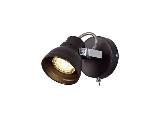 Mossrose Adjustable Switched Spotlight, 1 x GU10 Max 10W LED, Oiled Bronze and Polished Chrome