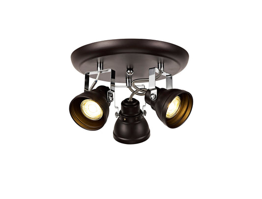 Mossrose Adjustable Round Spotlight, 3 x GU10 Max 10W LED, Oiled Bronze and Polished Chrome