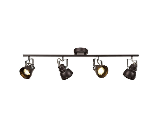 Mossrose Adjustable Linear Bar Spotlight, 4 x GU10 Max 10W LED, Oiled Bronze and Polished Chrome