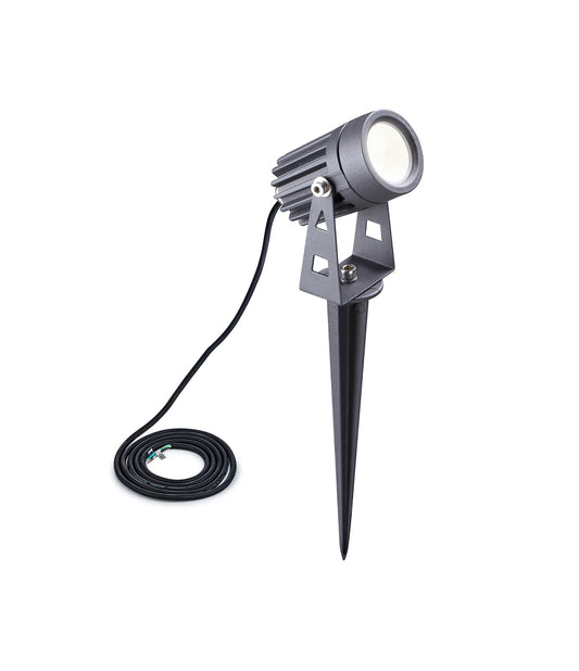 Nant Spike and Wall Light, 1 x 3W LED, 3000K, 210lm, 30 Degree, IP65, Grey and Black, c and w 2m Cable, 3yrs Warranty