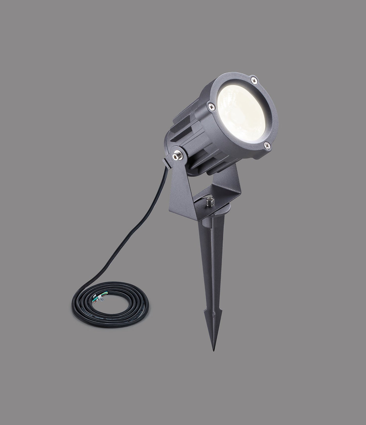 Nant Spike and Wall Light, 1 x 15W LED, 3000K, 1050lm, 30 Degree, IP65, Grey and Black, c and w 2m Cable, 3yrs Warranty
