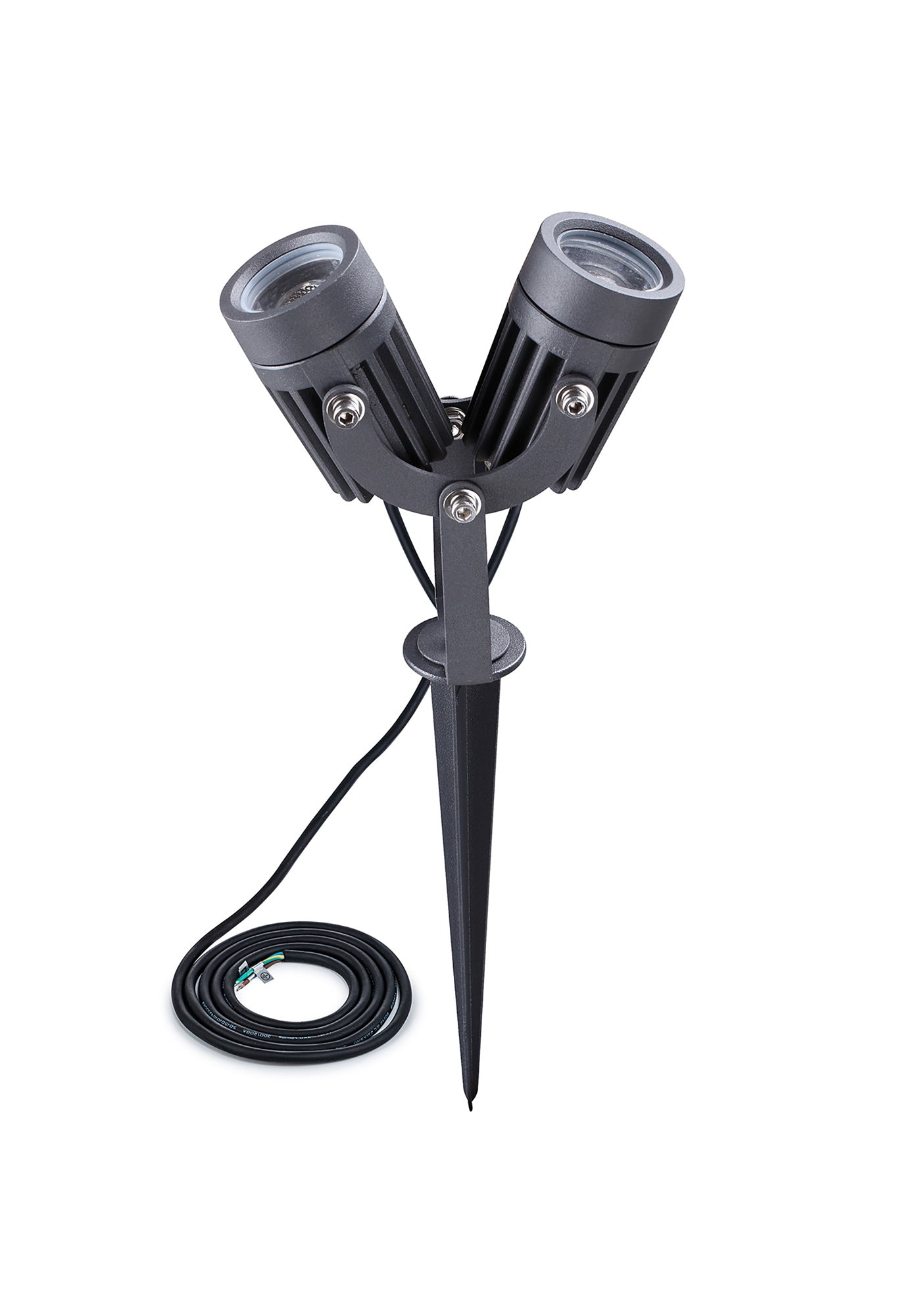 Nant Twin Spike and Wall Light, 2 x 3W LED, 3000K, 420lm, 30 Degree, IP65, Grey and Black, c and w 2m Cable, 3yrs Warranty