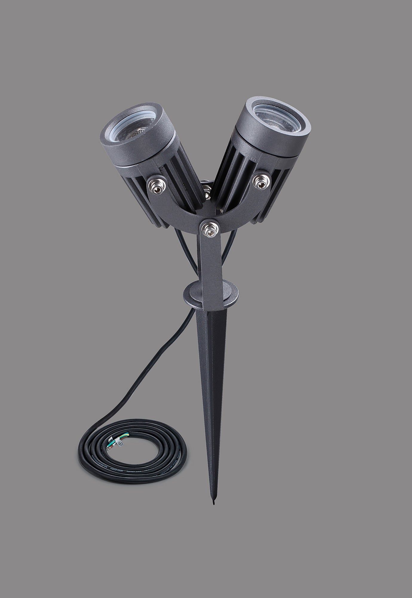 Nant Twin Spike and Wall Light, 2 x 3W LED, 3000K, 420lm, 30 Degree, IP65, Grey and Black, c and w 2m Cable, 3yrs Warranty