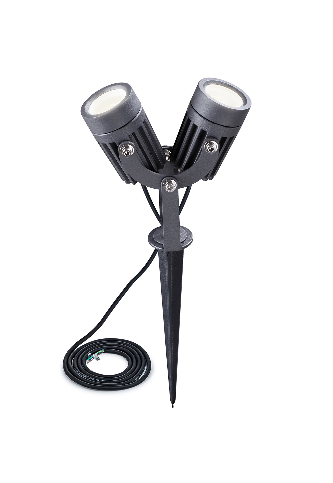 Nant Twin Spike and Wall Light, 2 x 3W LED, 3000K, 420lm, 30 Degree, IP65, Grey and Black, c and w 2m Cable, 3yrs Warranty