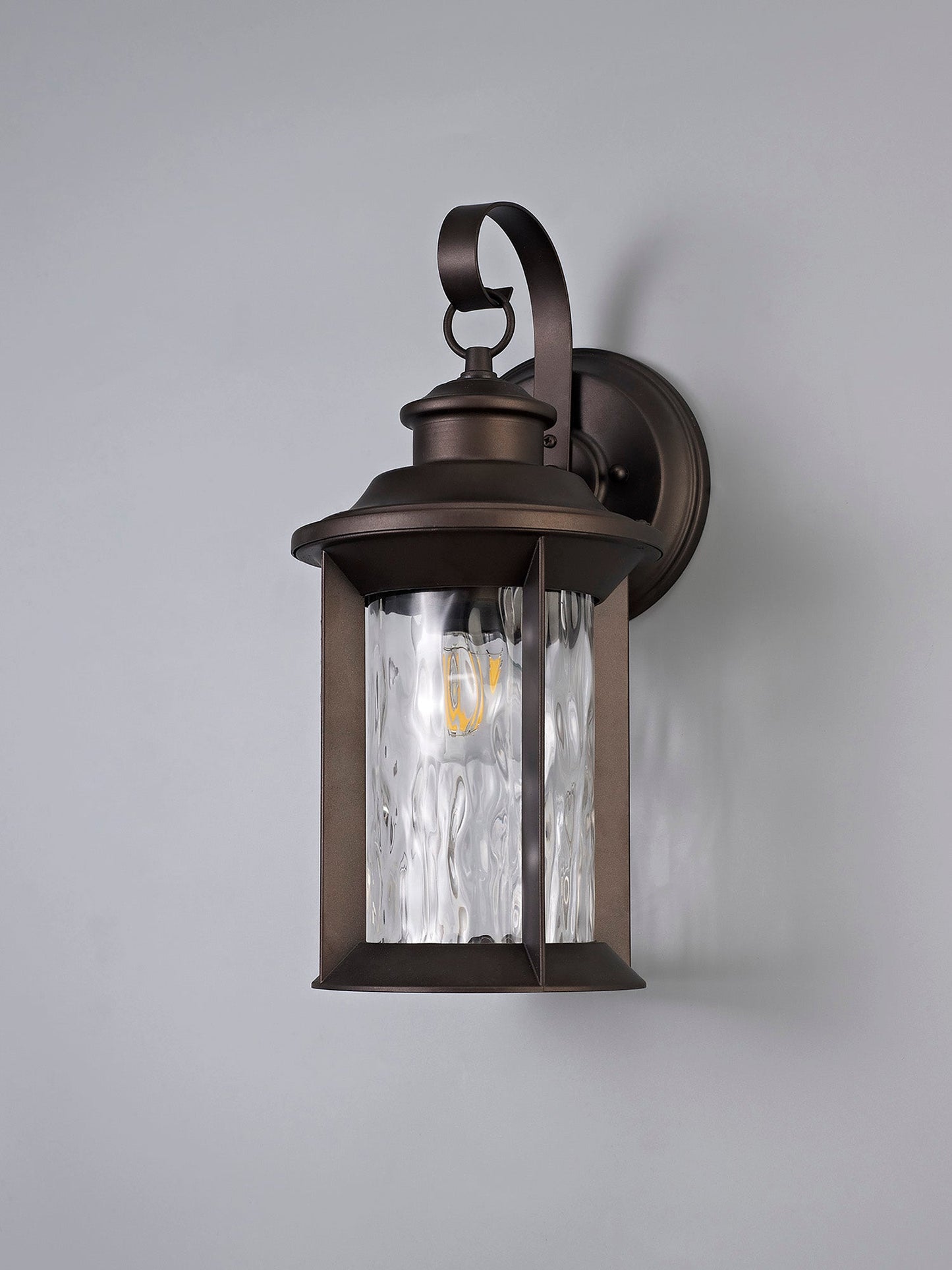 Nantwich Small Wall Lamp, 1 x E27, Antique Bronze and Clear Ripple Glass, IP54, 2yrs Warranty
