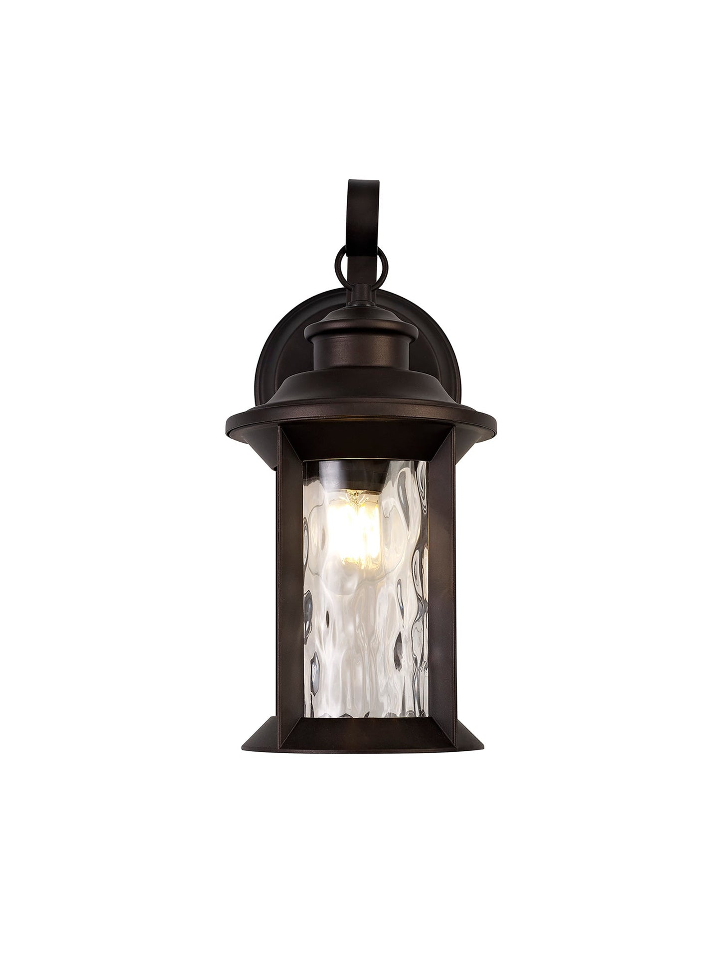 Nantwich Small Wall Lamp, 1 x E27, Antique Bronze and Clear Ripple Glass, IP54, 2yrs Warranty