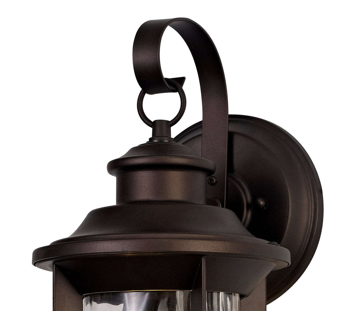 Nantwich Small Wall Lamp, 1 x E27, Antique Bronze and Clear Ripple Glass, IP54, 2yrs Warranty