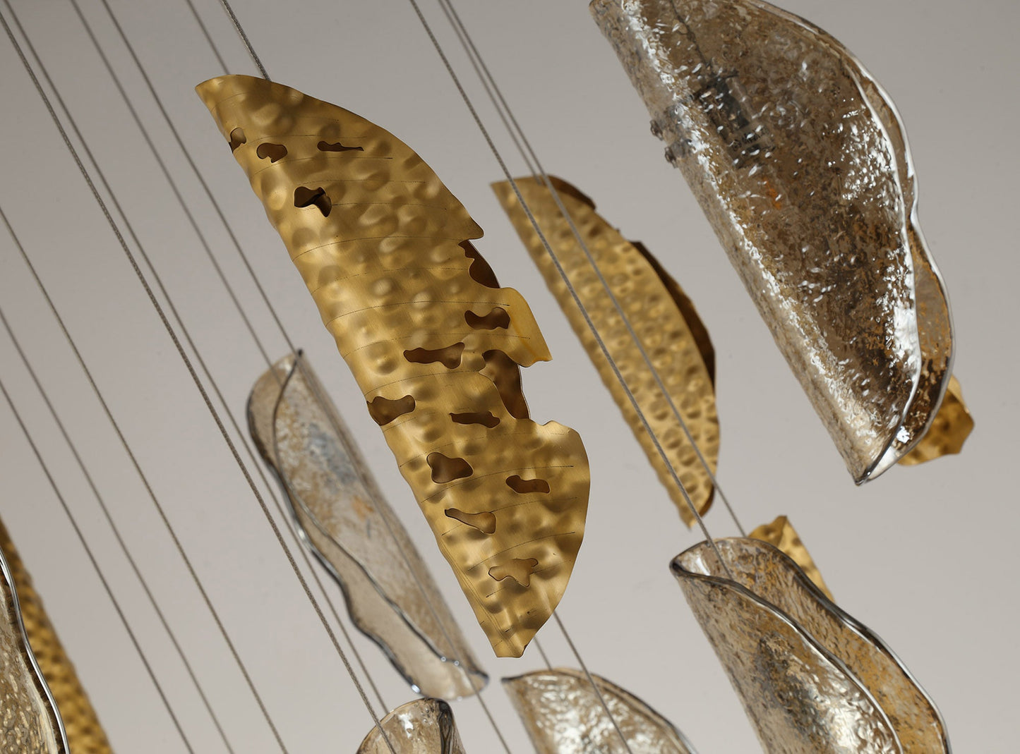 Ollerton Pendant 5m 21 x G9, Brass Metal Shade & Cognac Glass Item Weight: 24.9kg