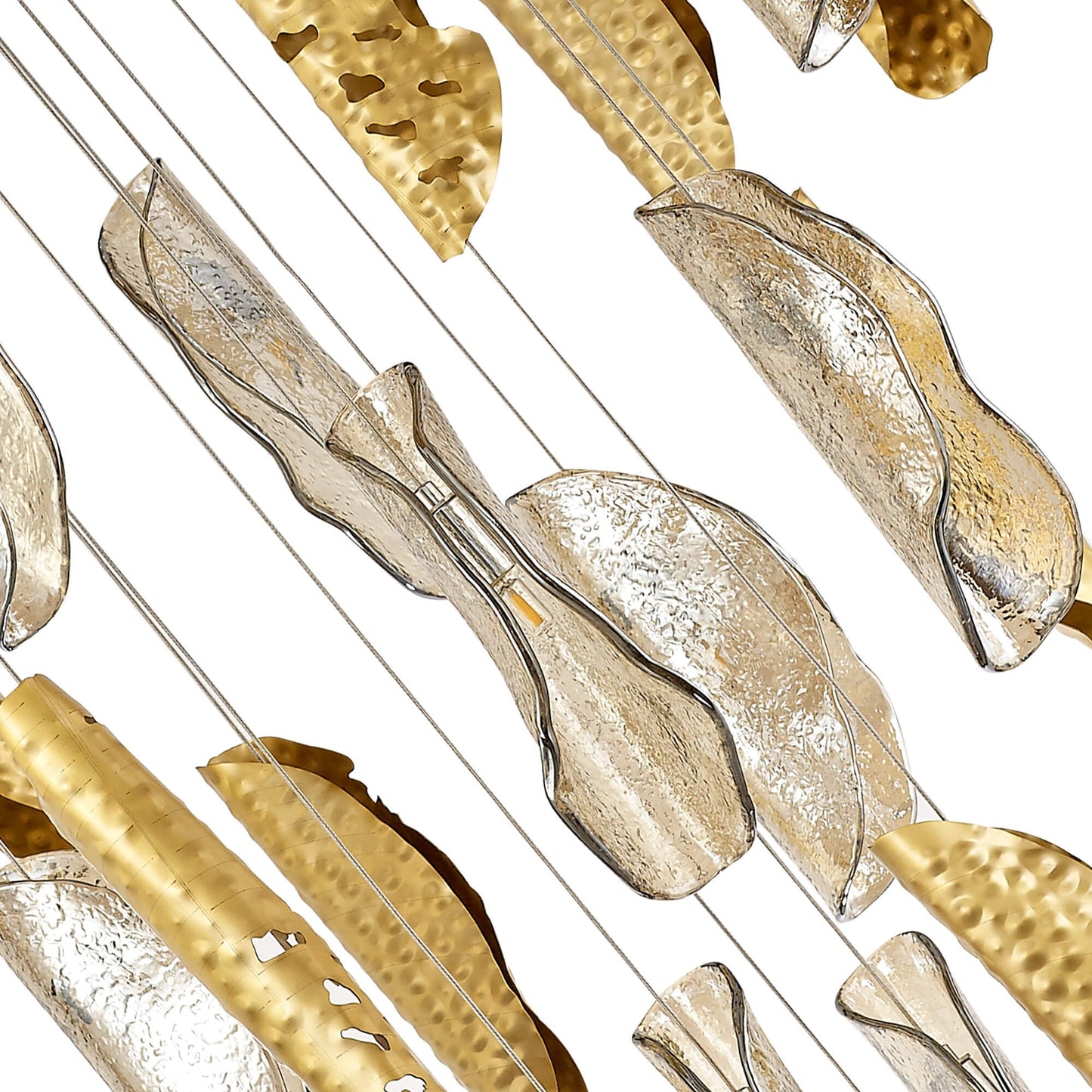 Ollerton Pendant 5m 21 x G9, Brass Metal Shade & Cognac Glass Item Weight: 24.9kg