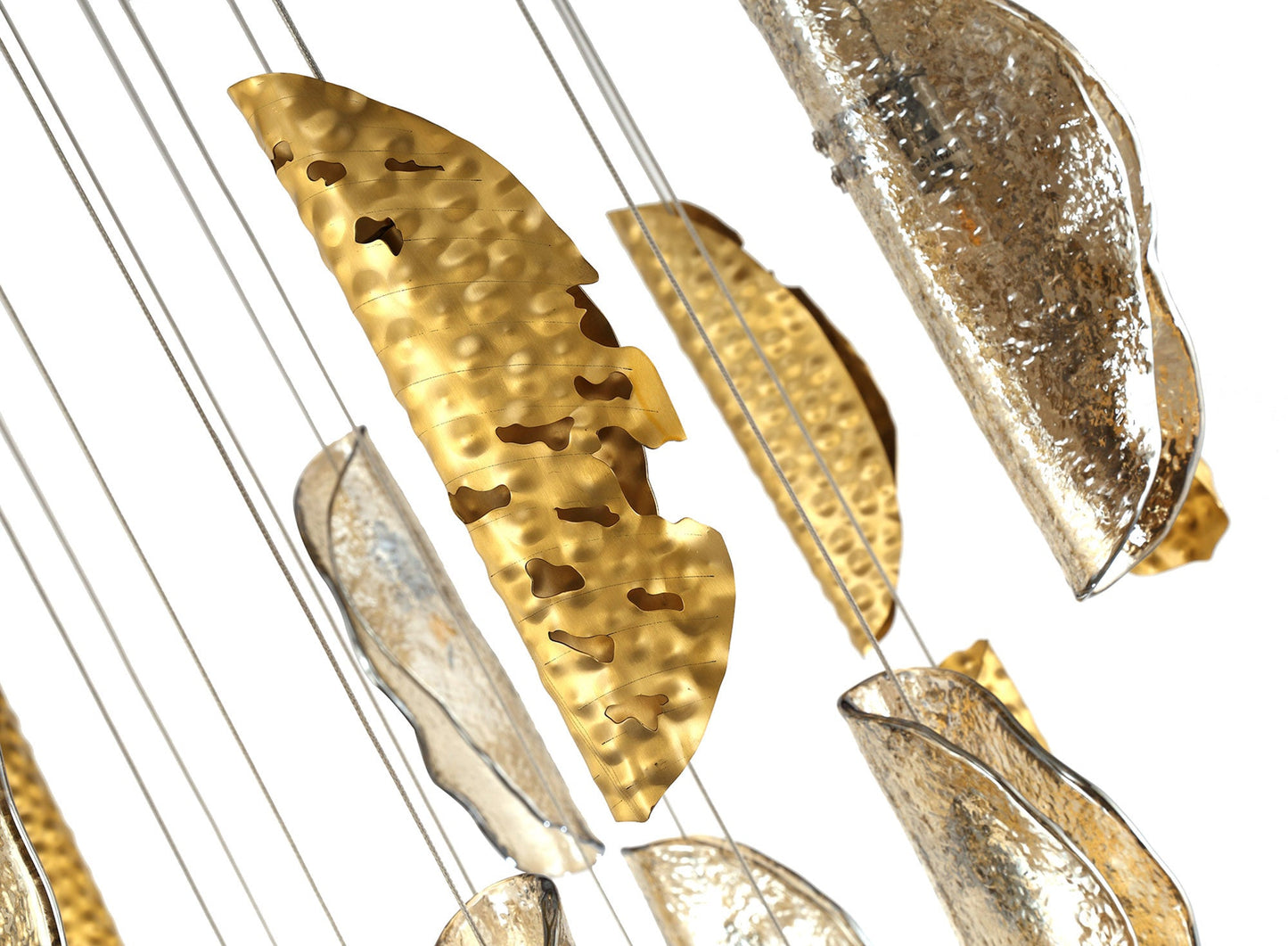 Ollerton Pendant 5m 21 x G9, Brass Metal Shade & Cognac Glass Item Weight: 24.9kg