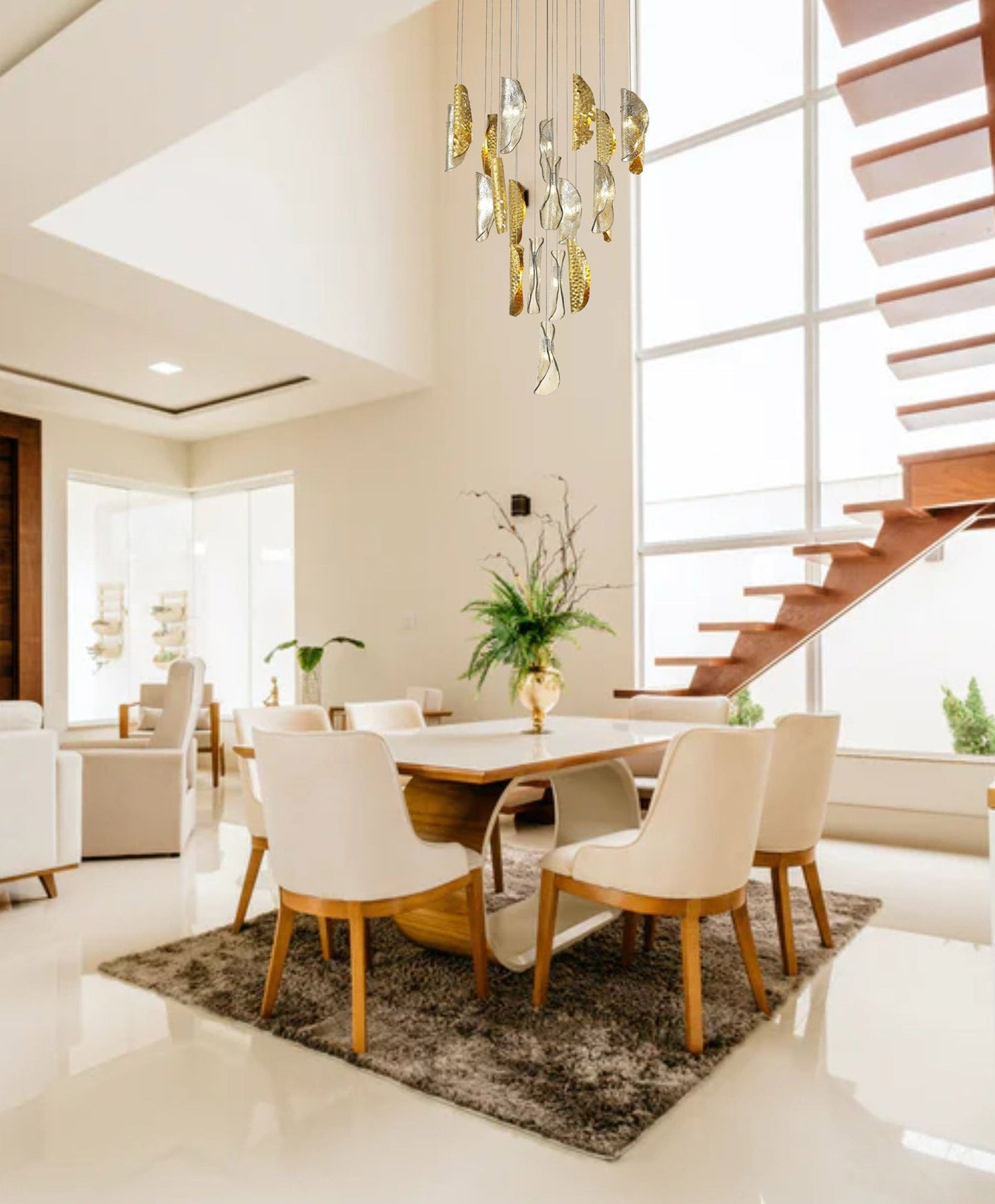 Ollerton Pendant 5m 21 x G9, Brass Metal Shade & Cognac Glass Item Weight: 24.9kg