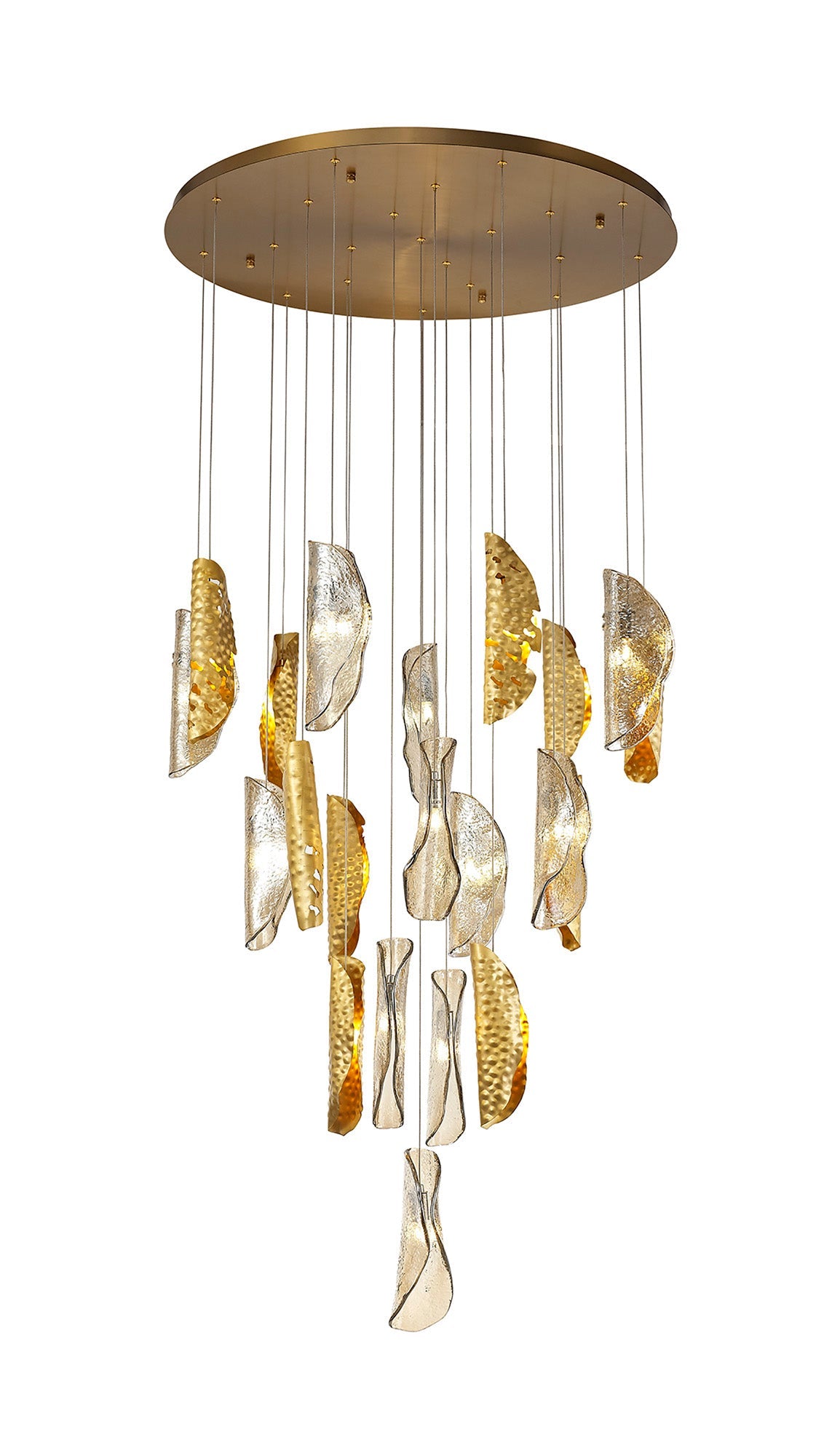 Ollerton Pendant 5m 21 x G9, Brass Metal Shade & Cognac Glass Item Weight: 24.9kg