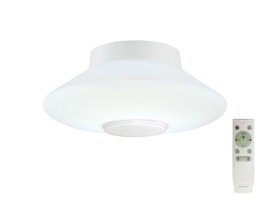 Ostler Flat Ceiling, 1 x 22W LED, IP44, RGB and Tuneable White Remote Control and App Control With Built In Speaker, Bluetooth, White, 3yrs Warranty