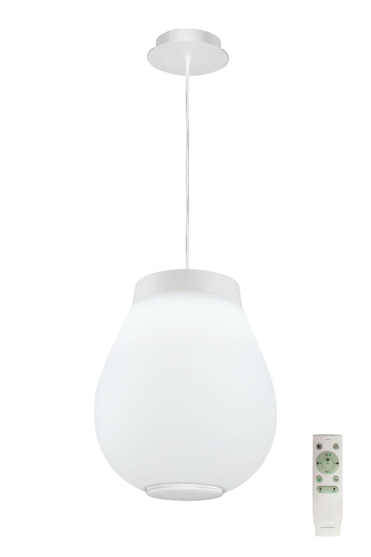 Ostler Pendant, 1 x 22W LED, IP44, RGB and Tuneable White Remote Control and App Control With Built In Speaker, Bluetooth, White, 3yrs Warranty