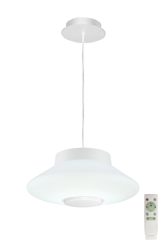 Ostler Flat Pendant, 1 x 22W LED, IP44 RGB and Tuneable White Remote Control and App Control With Built In Speaker, Bluetooth, White, 3yrs Warranty