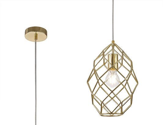 Peover Curved Cylinder Pendant, 1 x E27, Polished Brass