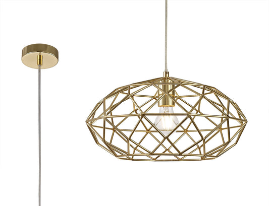Peover Elliptical Sphere Pendant, 1 x E27, Polished Brass