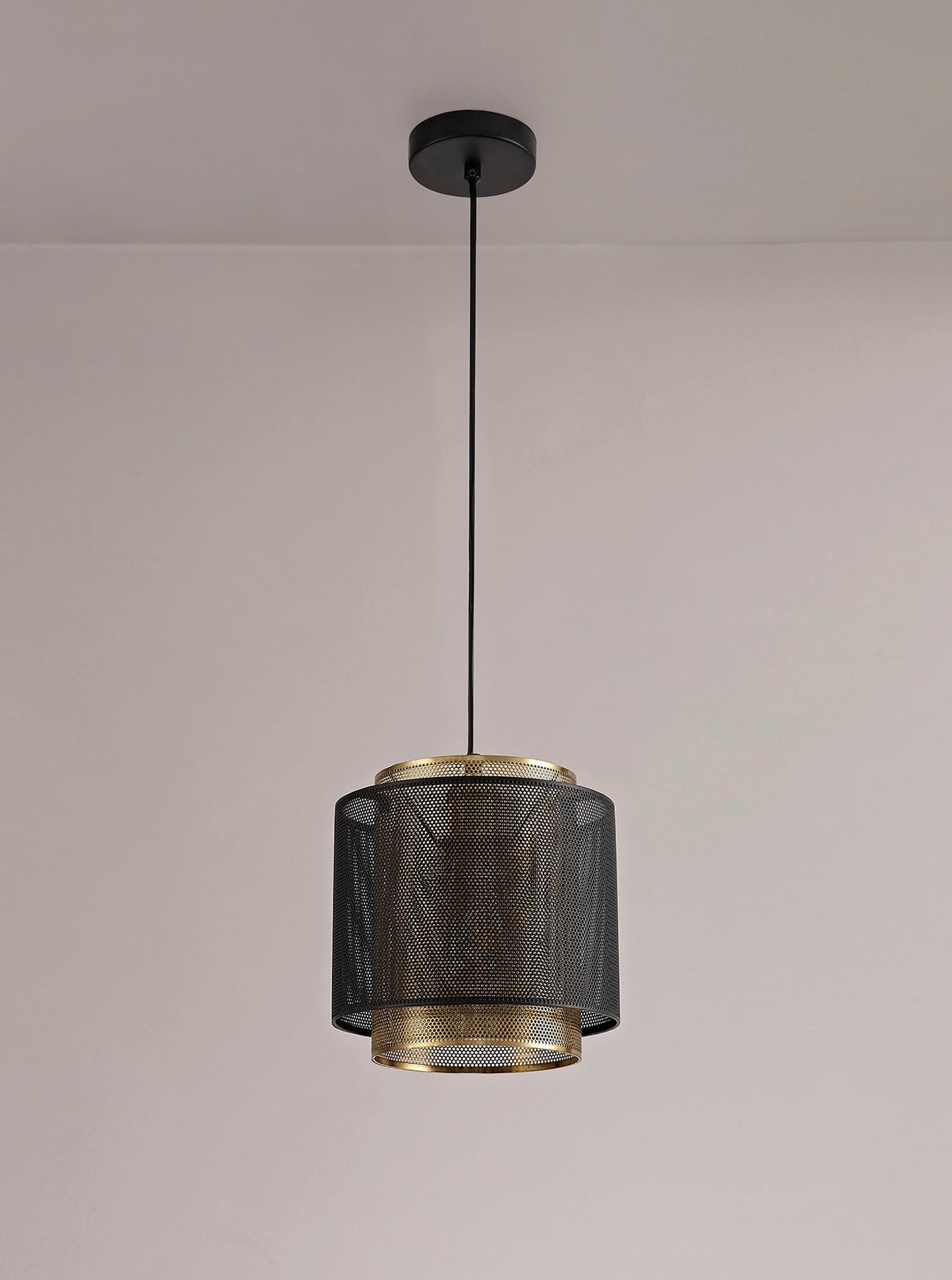 Pickmere Single Small Pendant, 1 Light Adjustable E27, Matt Black and Satin Gold