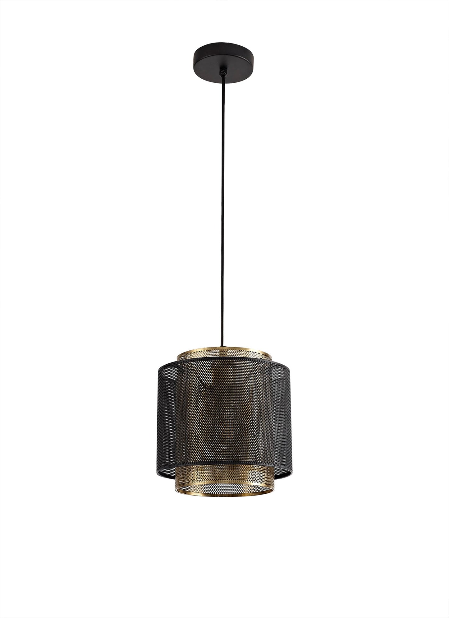 Pickmere Single Small Pendant, 1 Light Adjustable E27, Matt Black and Satin Gold