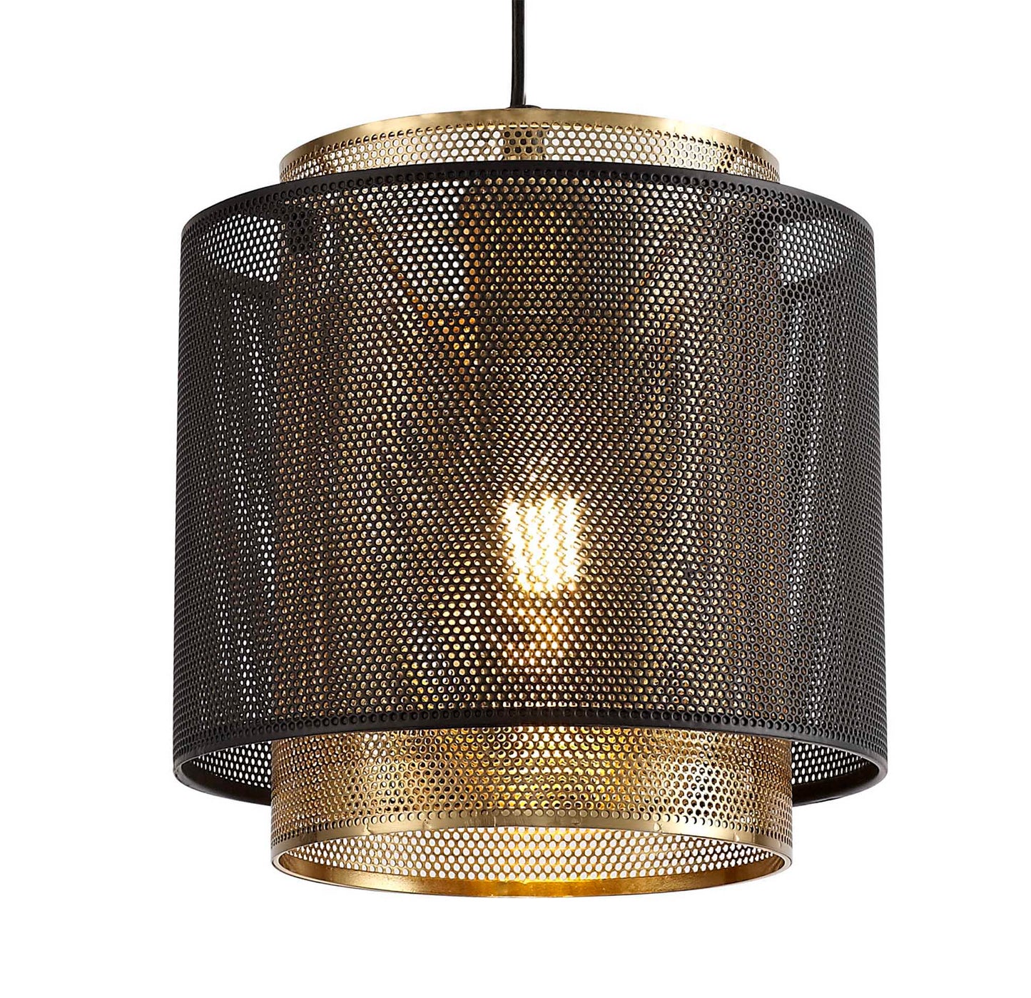 Pickmere Single Small Pendant, 1 Light Adjustable E27, Matt Black and Satin Gold