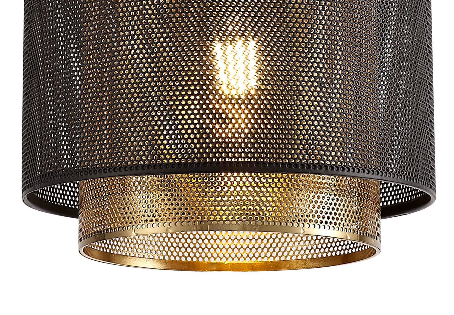 Pickmere Single Small Pendant, 1 Light Adjustable E27, Matt Black and Satin Gold