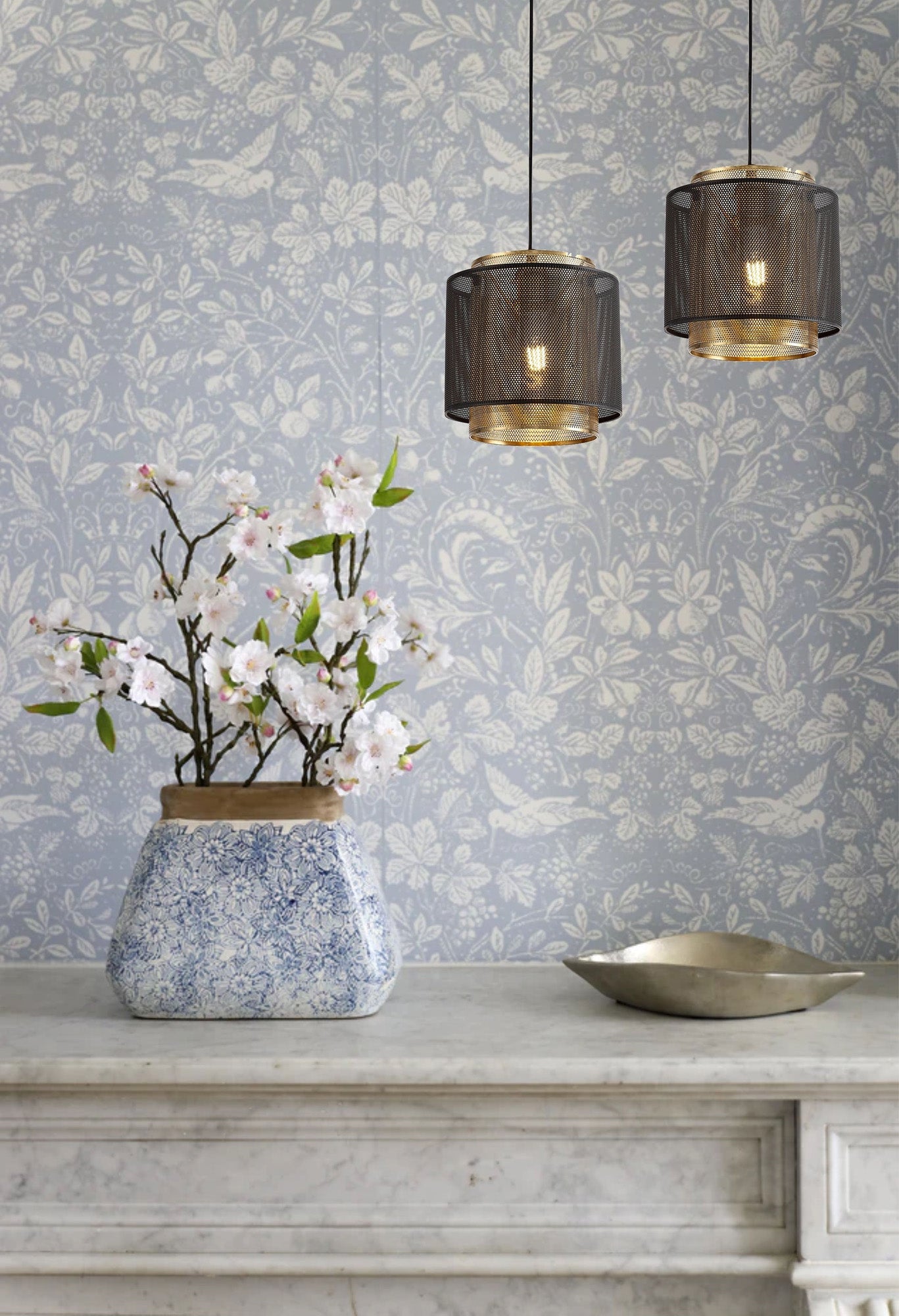 Pickmere Single Small Pendant, 1 Light Adjustable E27, Matt Black and Satin Gold