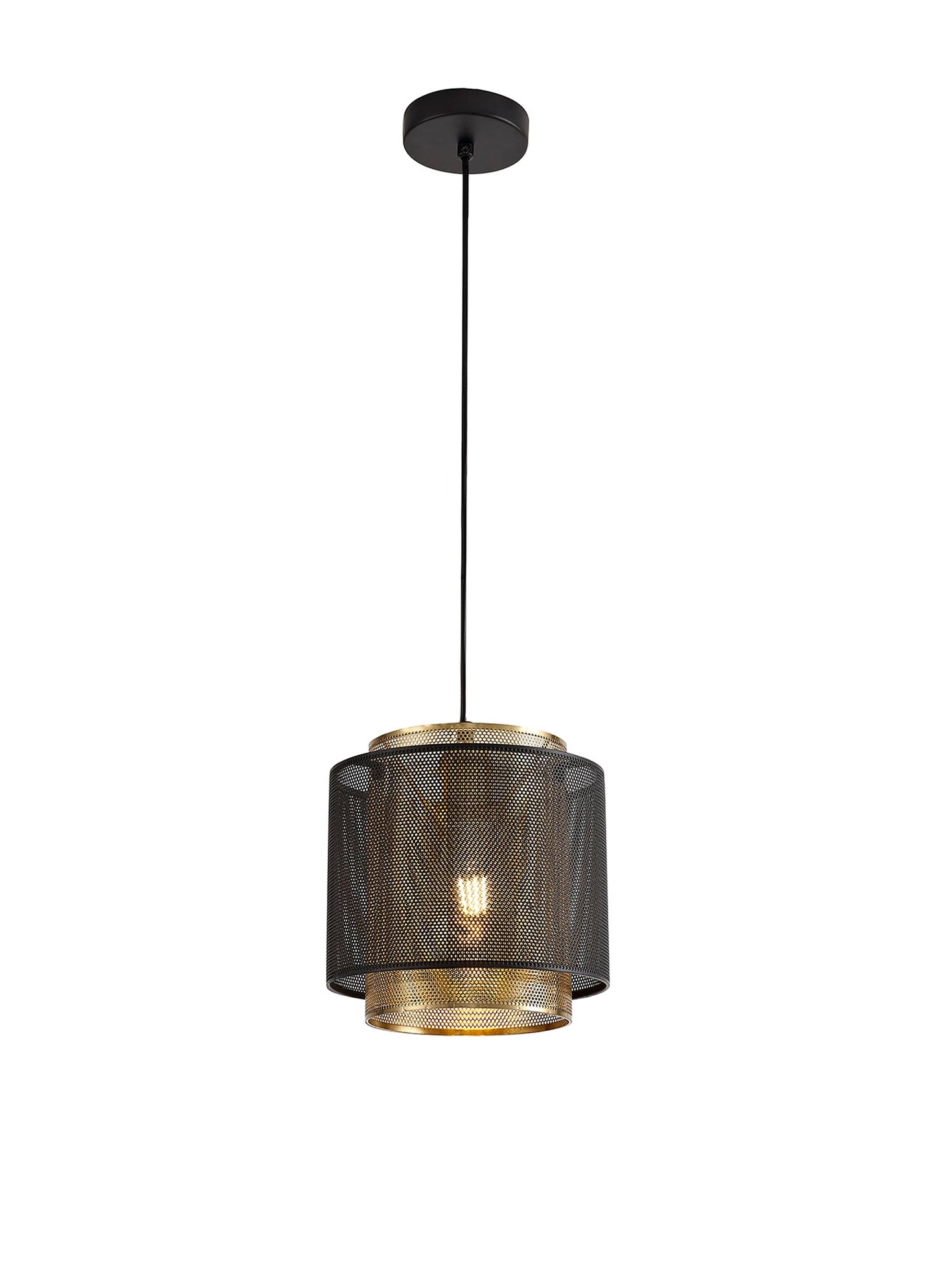 Pickmere Single Small Pendant, 1 Light Adjustable E27, Matt Black and Satin Gold