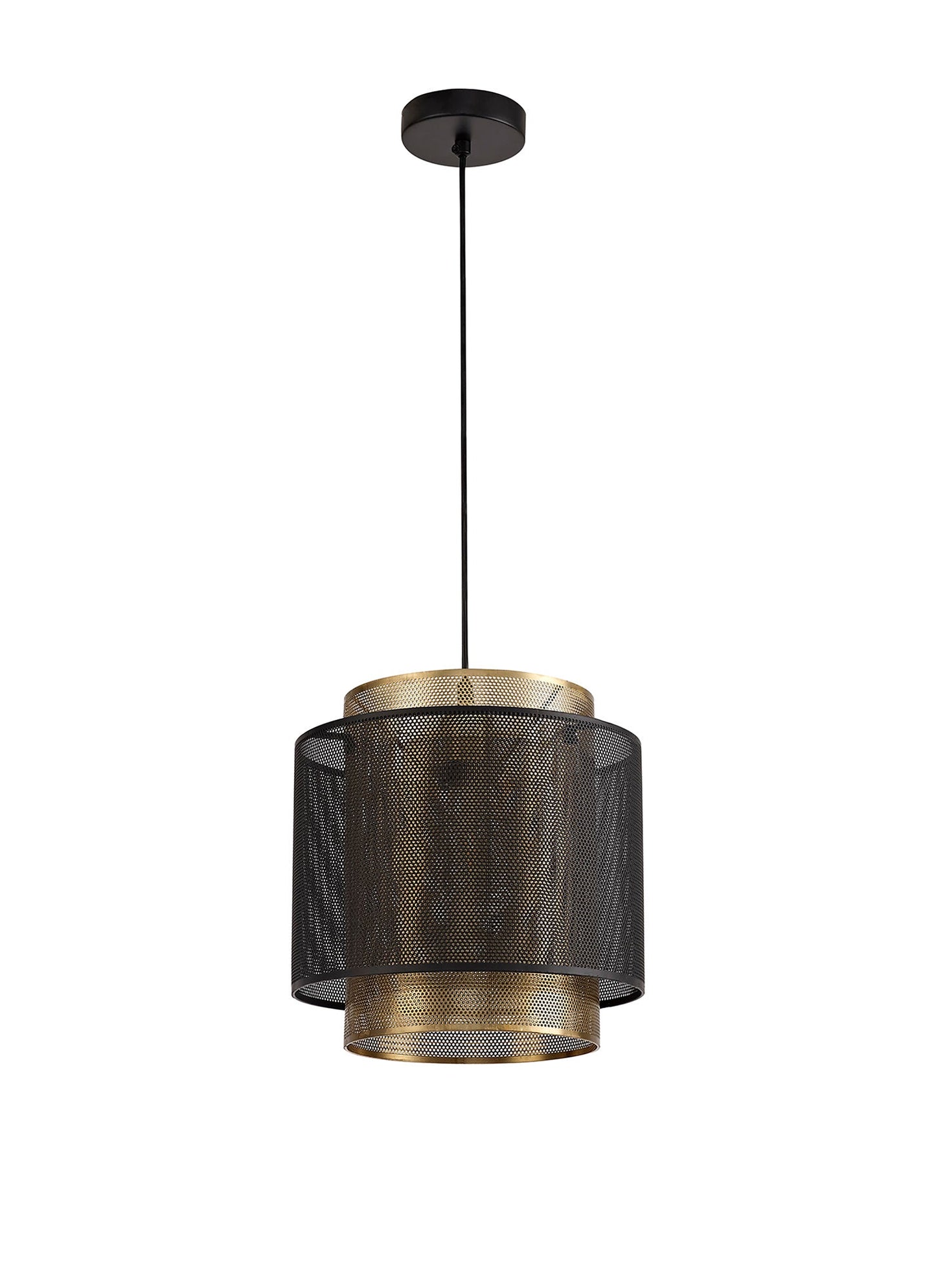 Pickmere Single Large Pendant, 1 Light Adjustable E27, Matt Black and Satin Gold