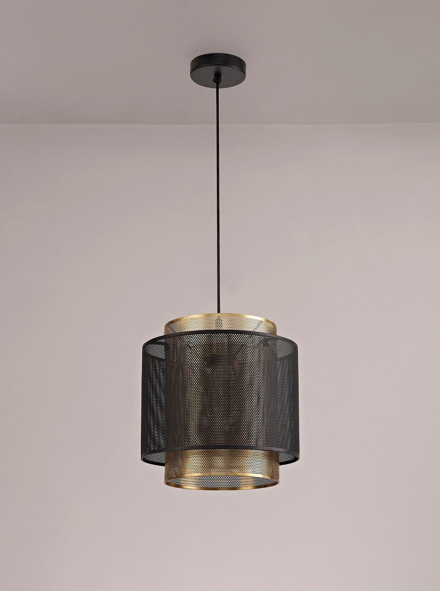Pickmere Single Large Pendant, 1 Light Adjustable E27, Matt Black and Satin Gold