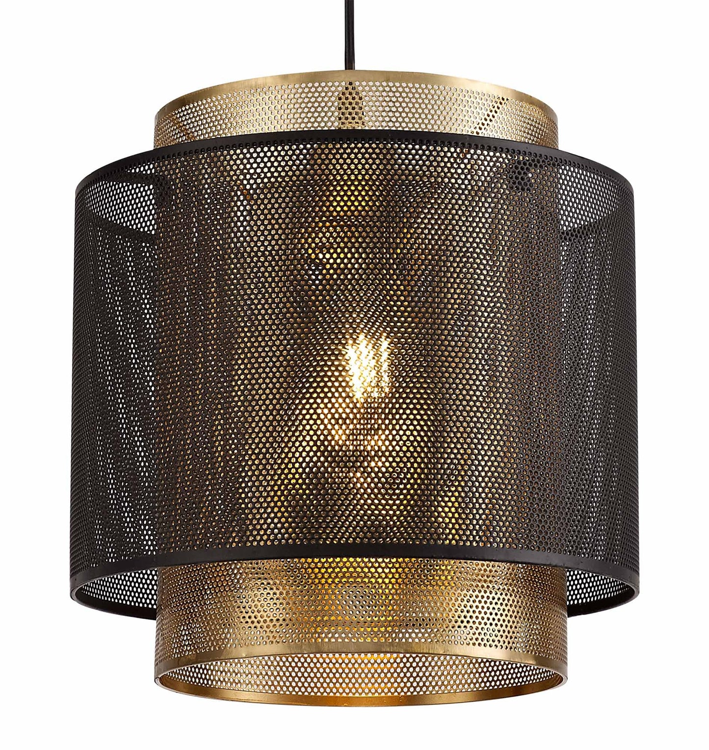 Pickmere Single Large Pendant, 1 Light Adjustable E27, Matt Black and Satin Gold