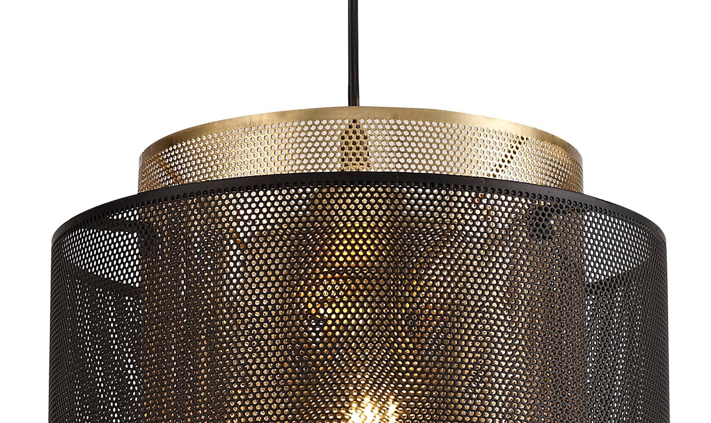 Pickmere Single Large Pendant, 1 Light Adjustable E27, Matt Black and Satin Gold