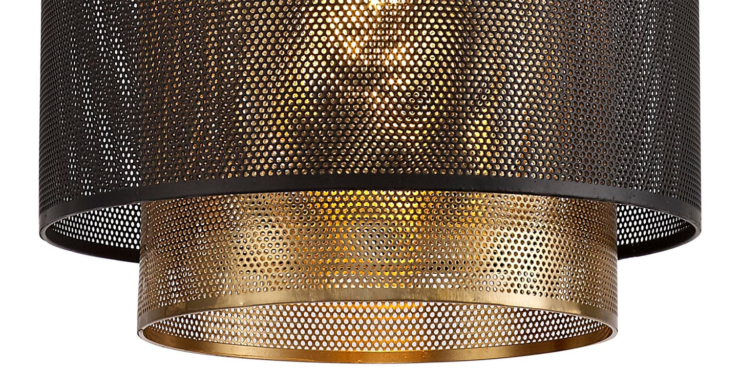 Pickmere Single Large Pendant, 1 Light Adjustable E27, Matt Black and Satin Gold