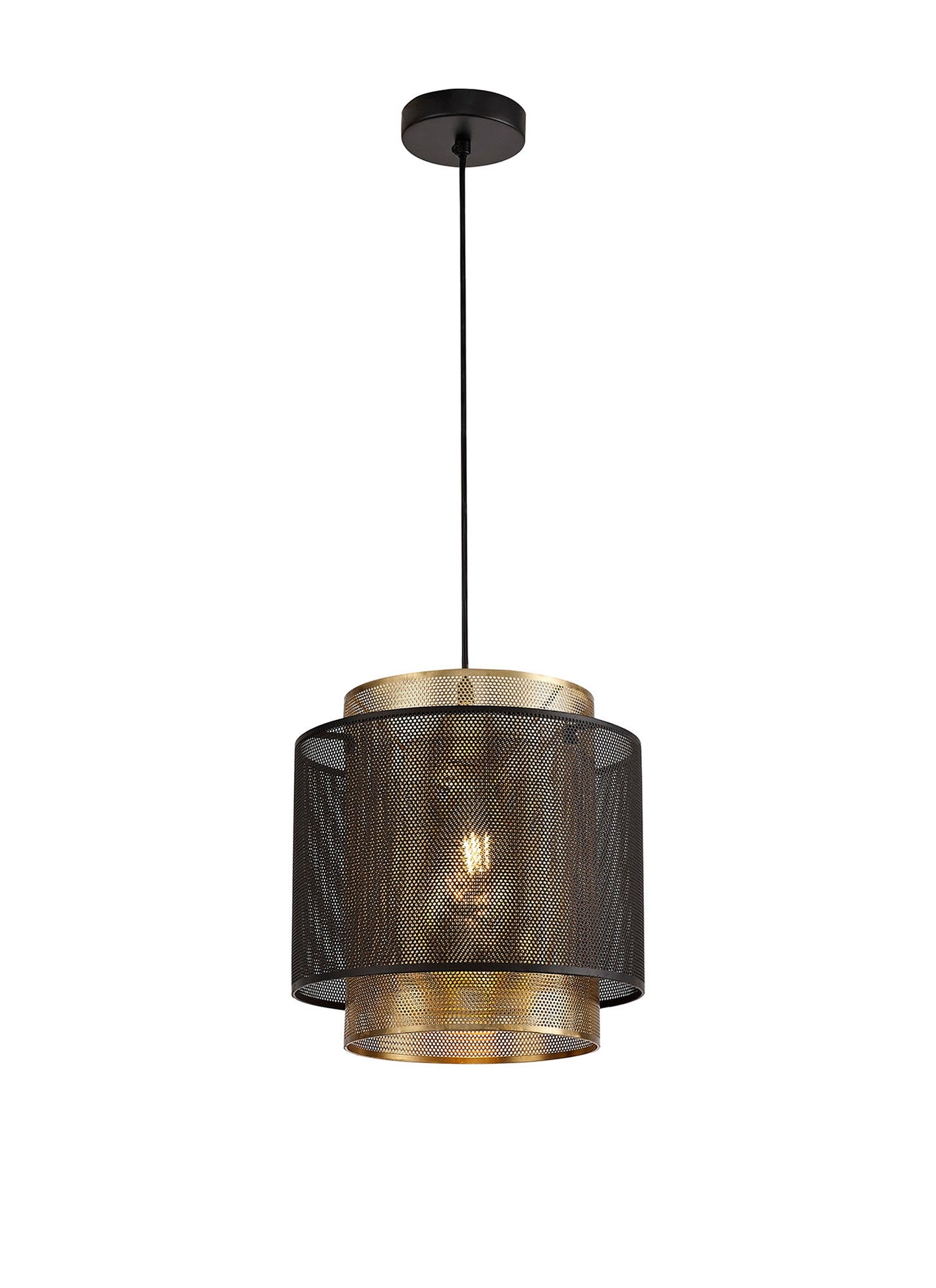 Pickmere Single Large Pendant, 1 Light Adjustable E27, Matt Black and Satin Gold