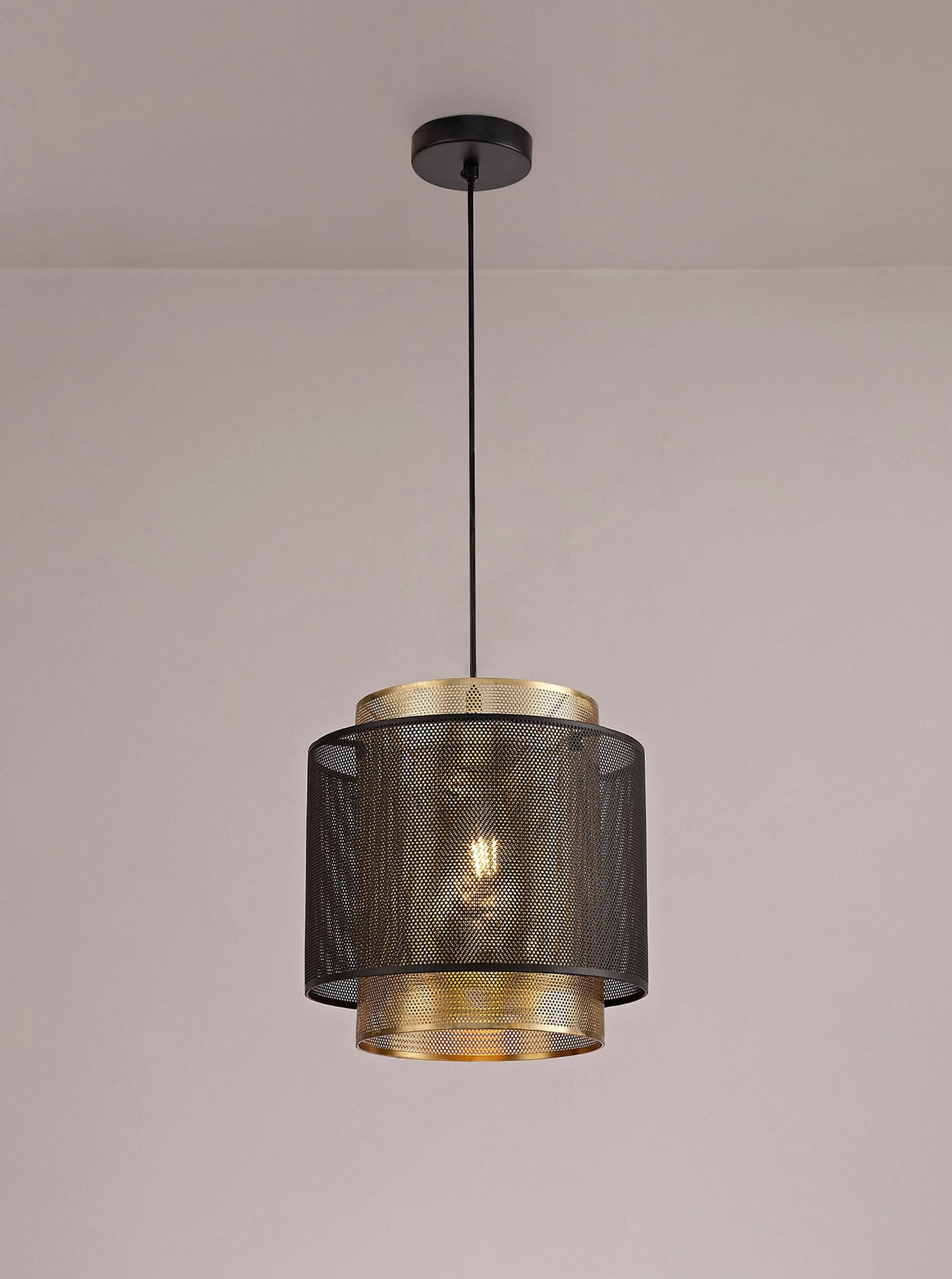 Pickmere Single Large Pendant, 1 Light Adjustable E27, Matt Black and Satin Gold