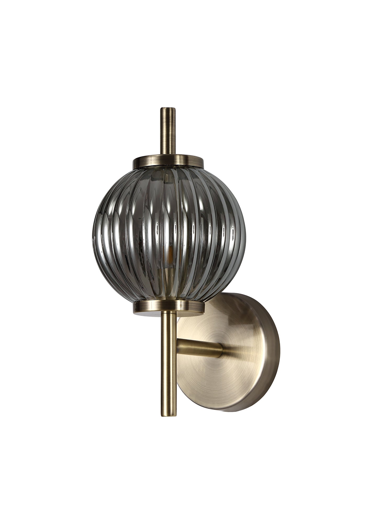 Quarry Wall Lamp, 1 x G9, Antique Brass and Smoked Glass