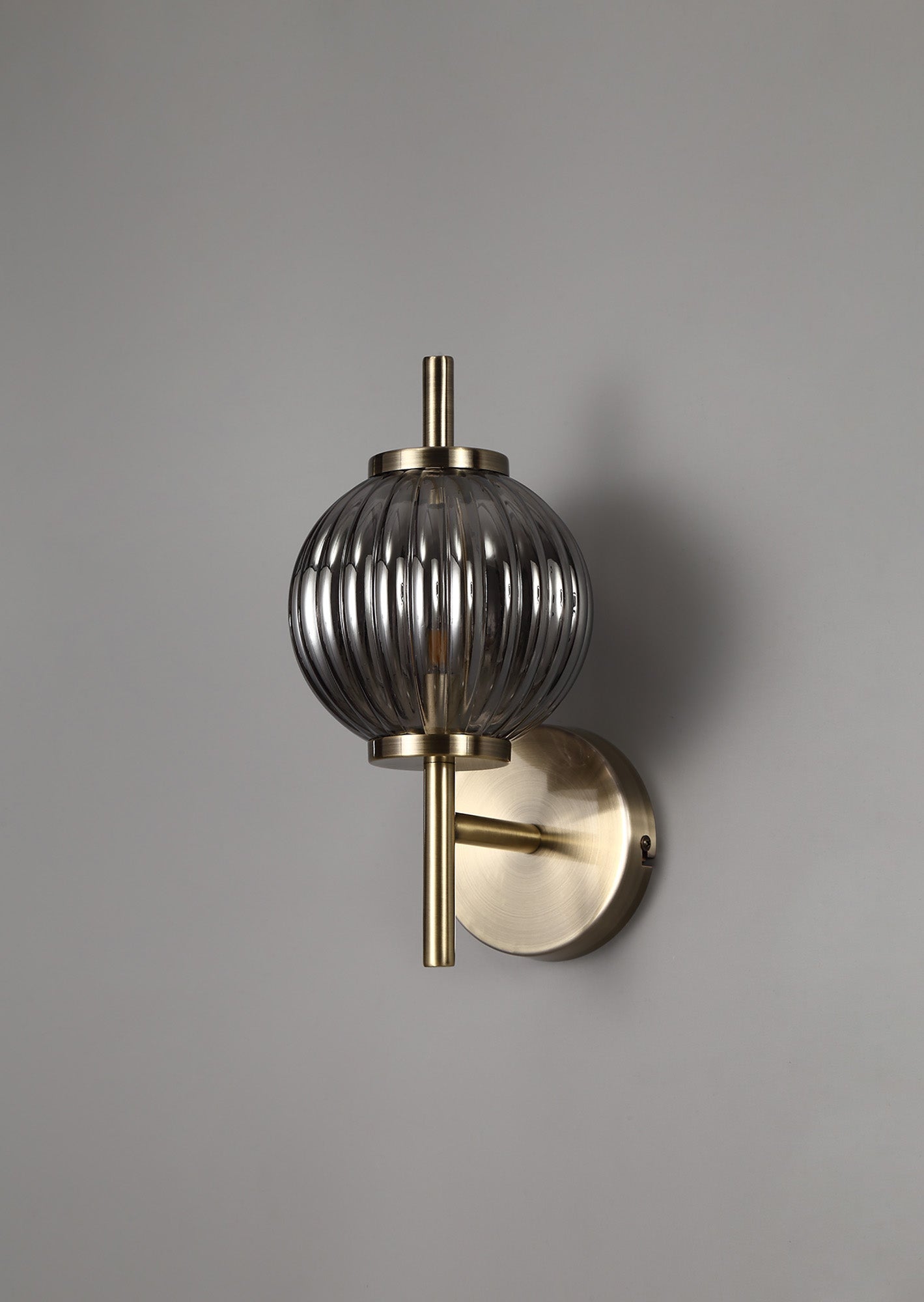 Quarry Wall Lamp, 1 x G9, Antique Brass and Smoked Glass