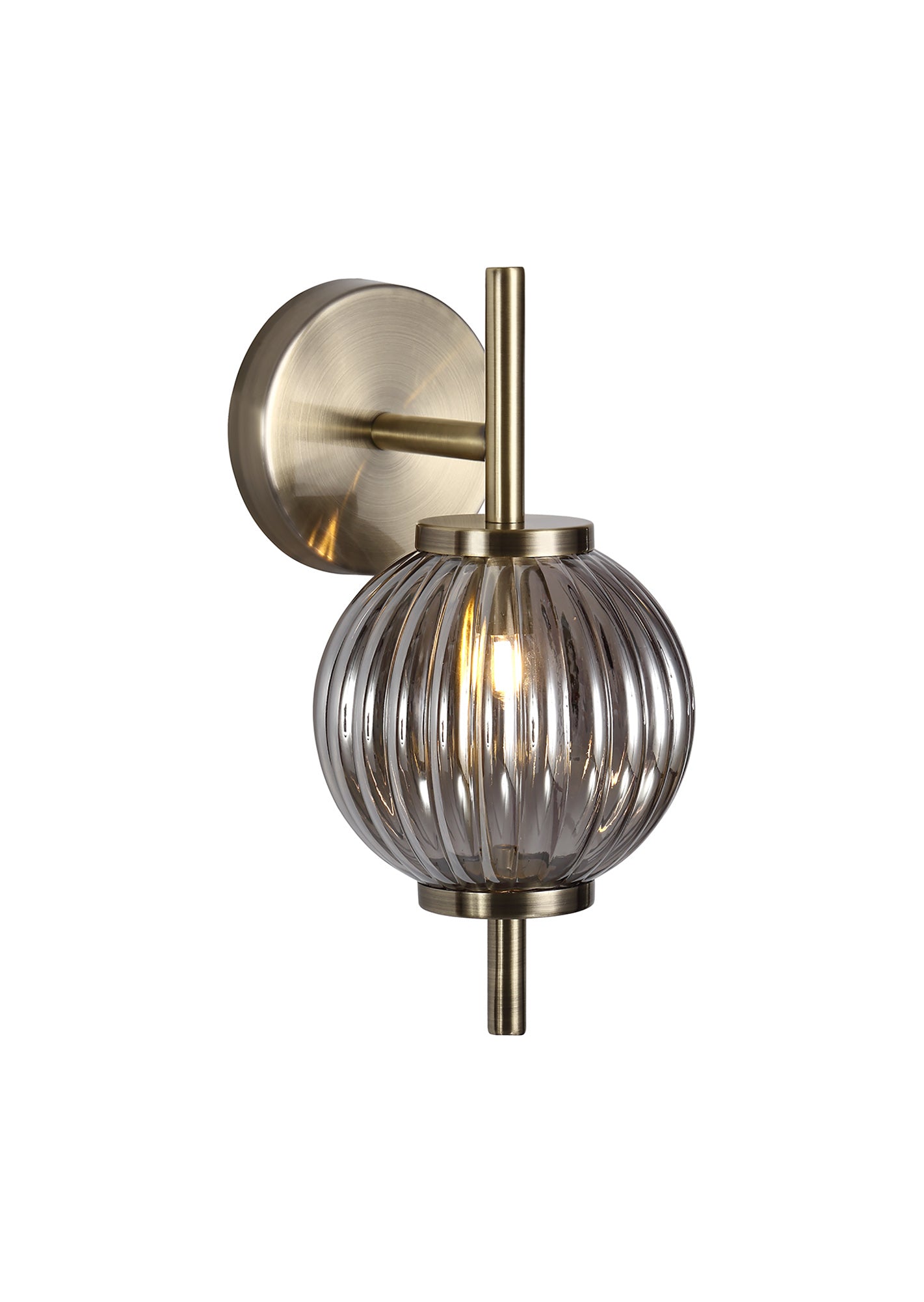 Quarry Wall Lamp, 1 x G9, Antique Brass and Smoked Glass